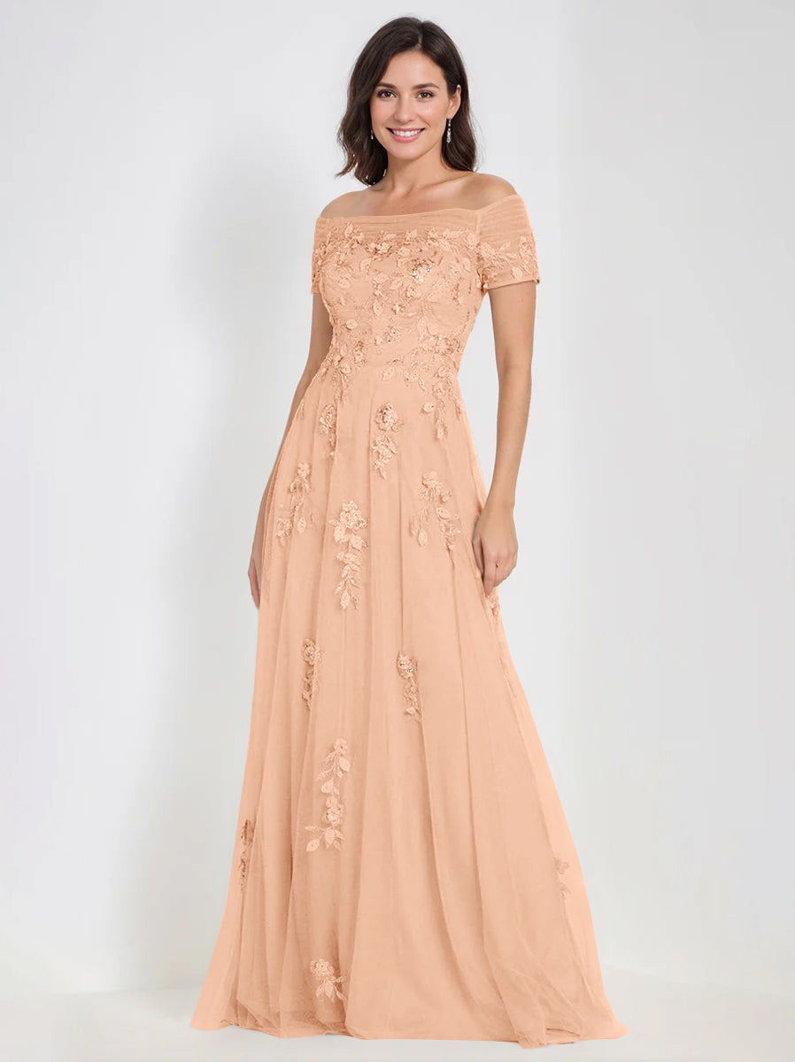 Sleeveless Off-the-Shoulder A-Line Dresses for Mother of the Bride & Groom with Appliques