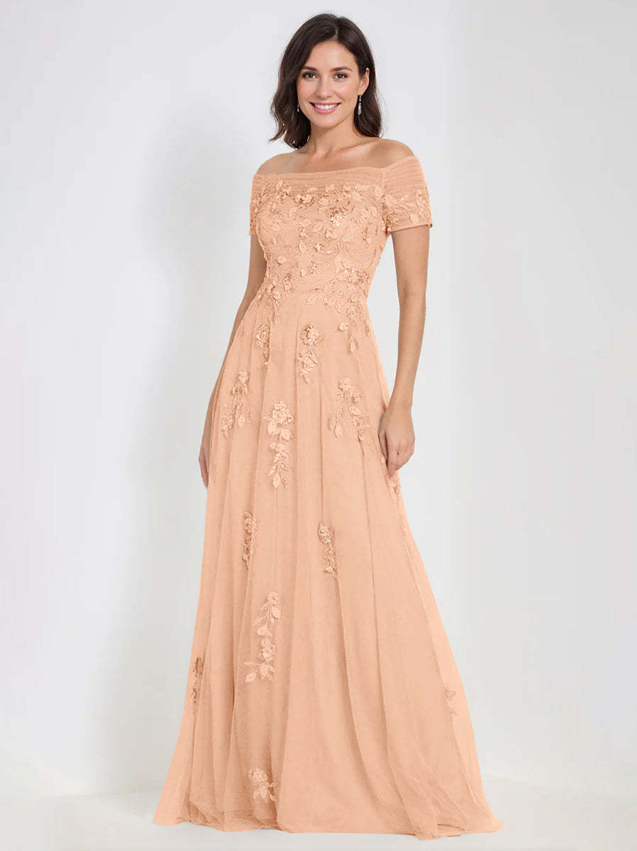 Sleeveless Off-the-Shoulder A-Line Dresses for Mother of the Bride & Groom with Appliques