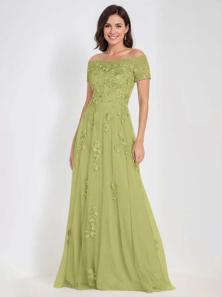 Sleeveless Off-the-Shoulder A-Line Dresses for Mother of the Bride & Groom with Appliques