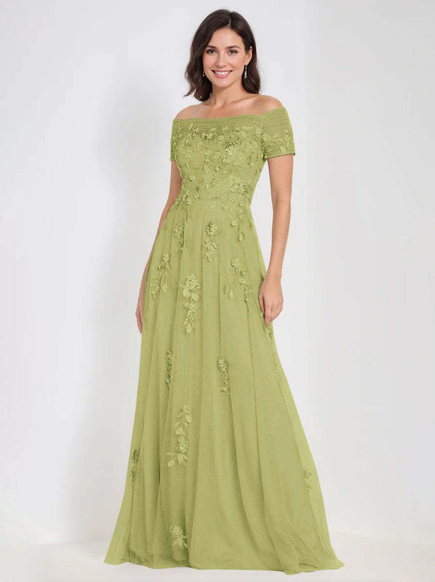 Sleeveless Off-the-Shoulder A-Line Dresses for Mother of the Bride & Groom with Appliques