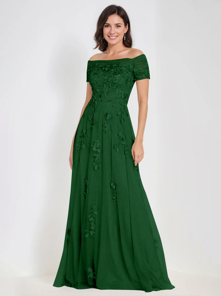 Sleeveless Off-the-Shoulder A-Line Dresses for Mother of the Bride & Groom with Appliques