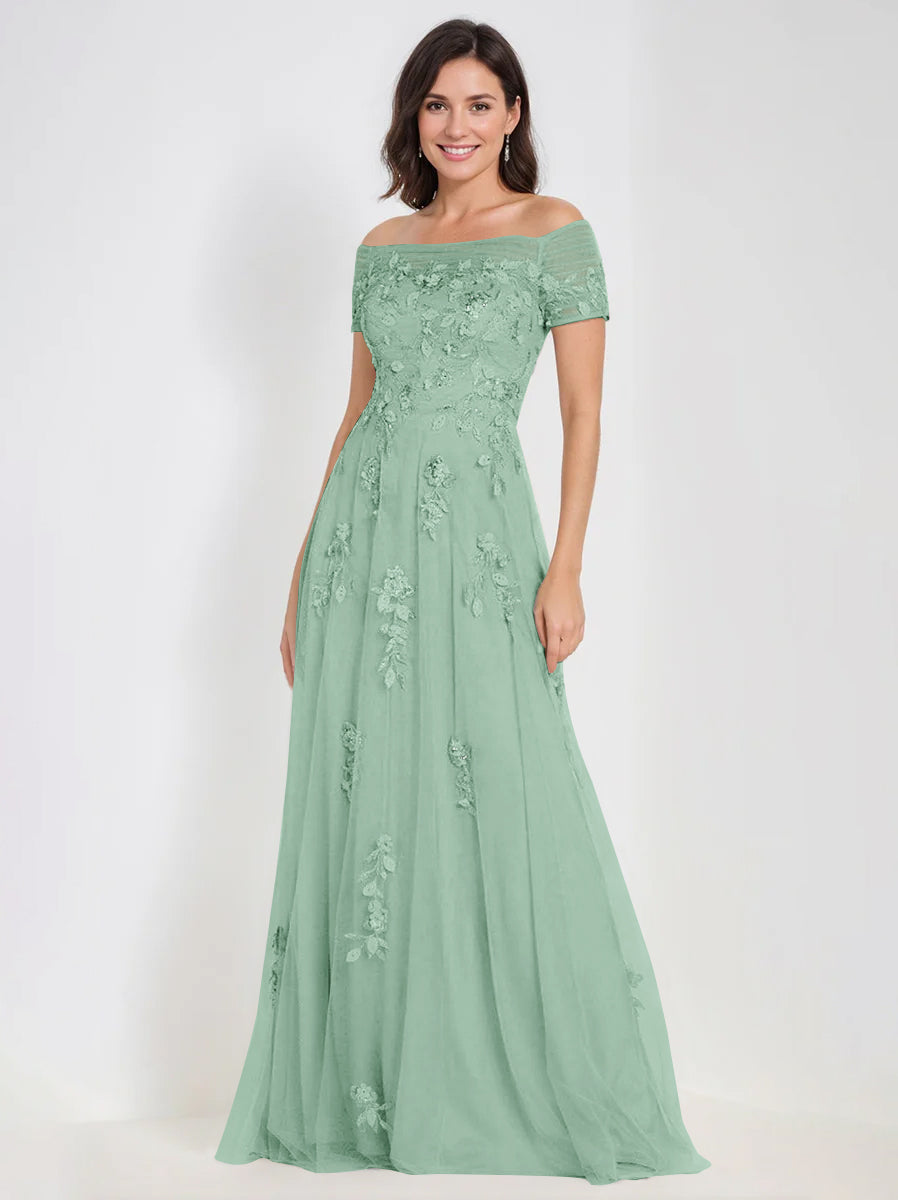 Sleeveless Off-the-Shoulder A-Line Dresses for Mother of the Bride & Groom with Appliques