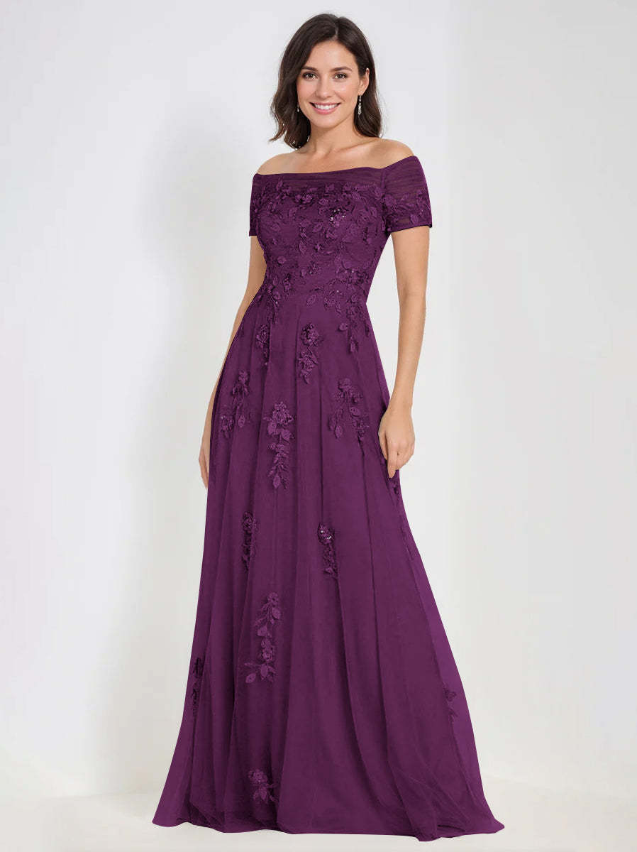 Sleeveless Off-the-Shoulder A-Line Dresses for Mother of the Bride & Groom with Appliques