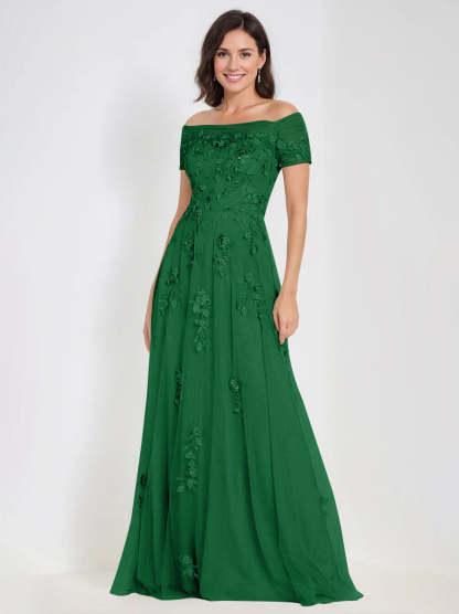Sleeveless Off-the-Shoulder A-Line Dresses for Mother of the Bride & Groom with Appliques