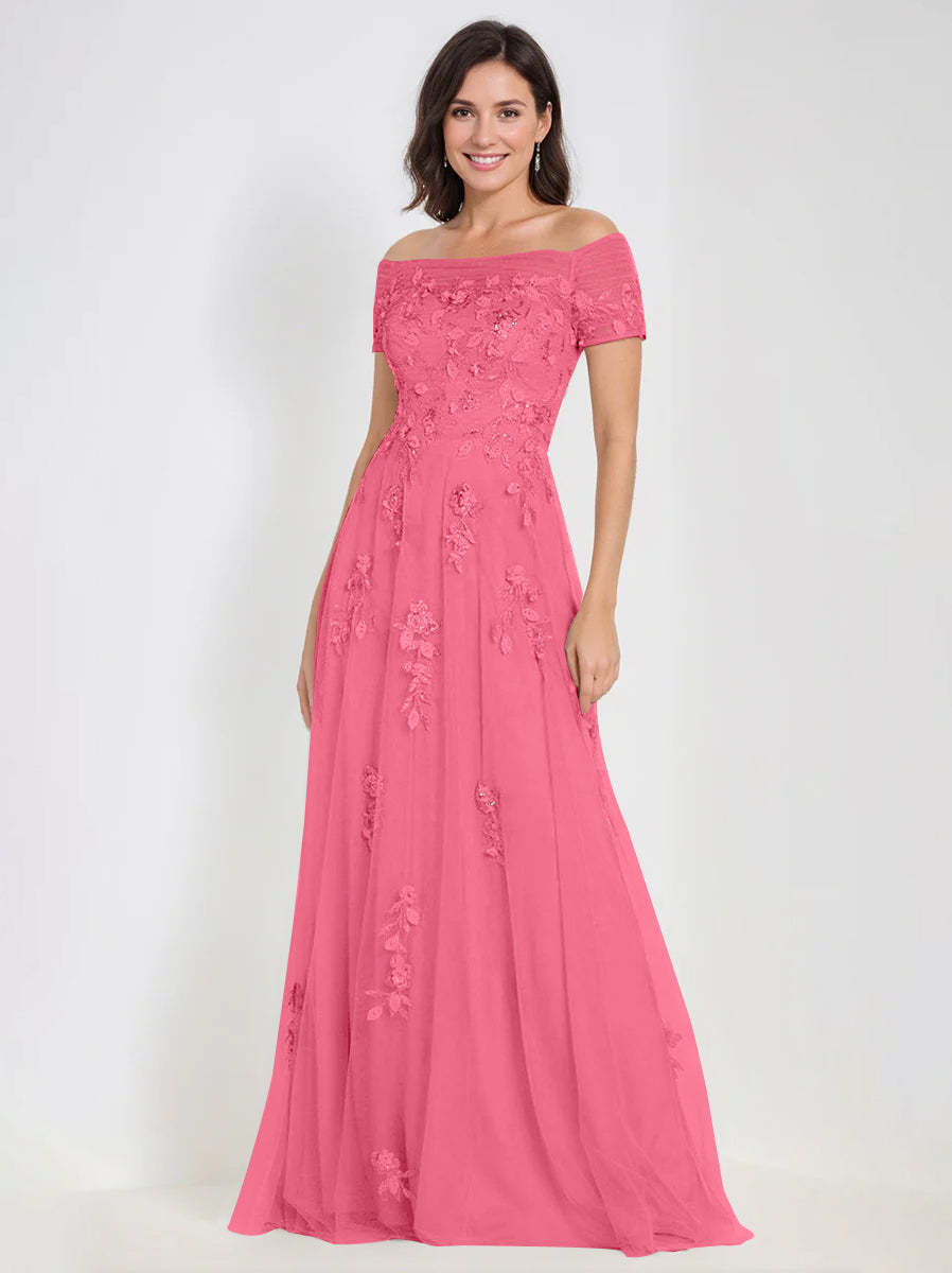 Sleeveless Off-the-Shoulder A-Line Dresses for Mother of the Bride & Groom with Appliques