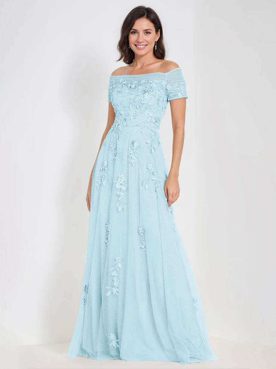 Sleeveless Off-the-Shoulder A-Line Dresses for Mother of the Bride & Groom with Appliques