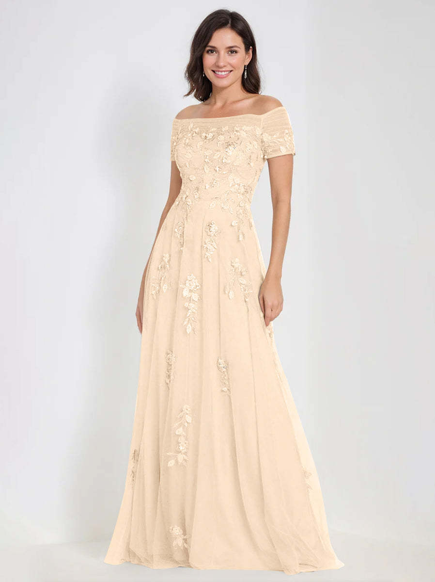 Sleeveless Off-the-Shoulder A-Line Dresses for Mother of the Bride & Groom with Appliques