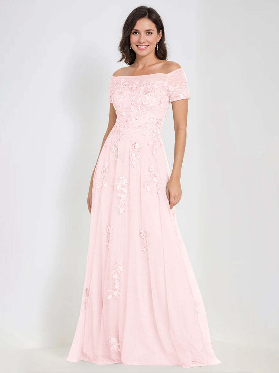 Sleeveless Off-the-Shoulder A-Line Dresses for Mother of the Bride & Groom with Appliques