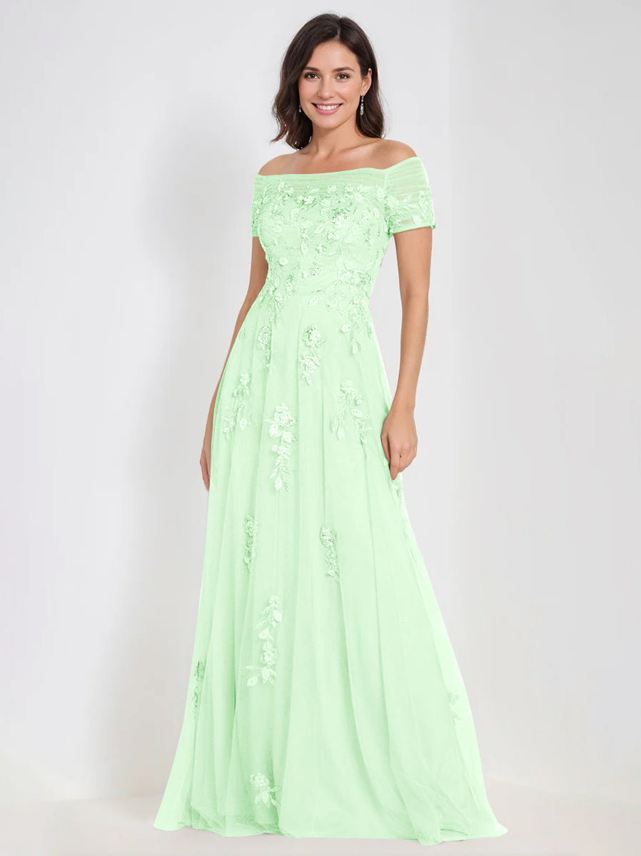 Sleeveless Off-the-Shoulder A-Line Dresses for Mother of the Bride & Groom with Appliques
