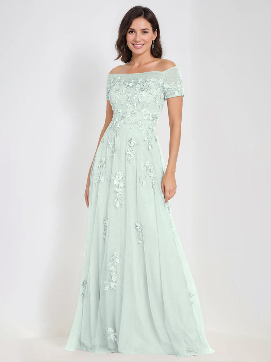 Sleeveless Off-the-Shoulder A-Line Dresses for Mother of the Bride & Groom with Appliques