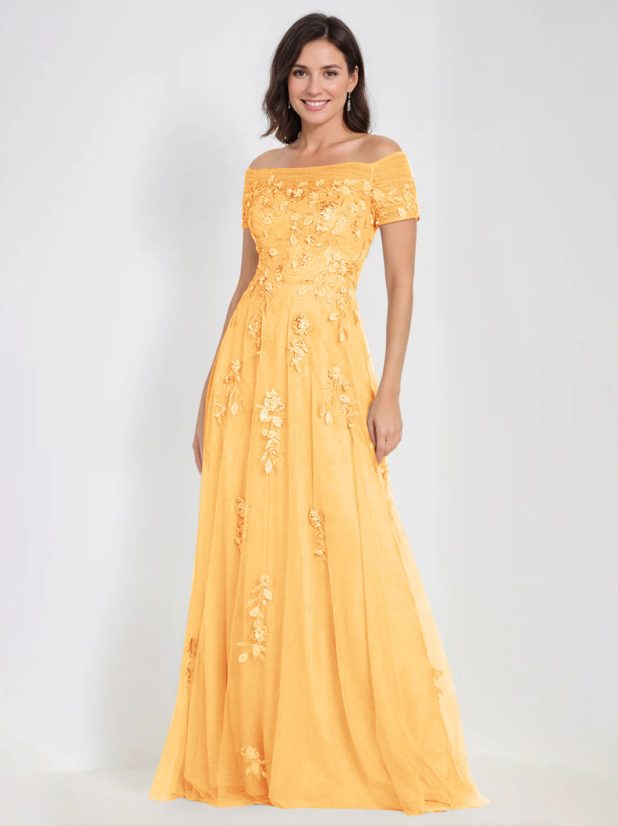 Sleeveless Off-the-Shoulder A-Line Dresses for Mother of the Bride & Groom with Appliques