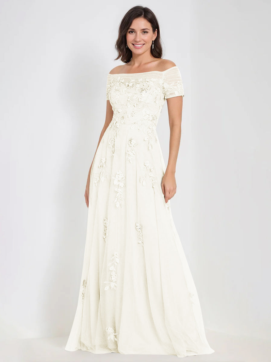 Sleeveless Off-the-Shoulder A-Line Dresses for Mother of the Bride & Groom with Appliques