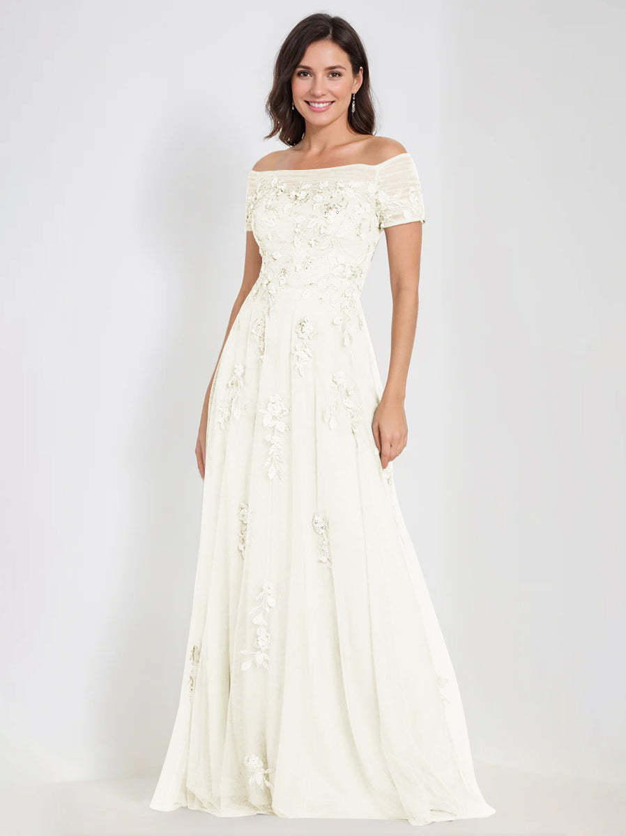 Sleeveless Off-the-Shoulder A-Line Dresses for Mother of the Bride & Groom with Appliques