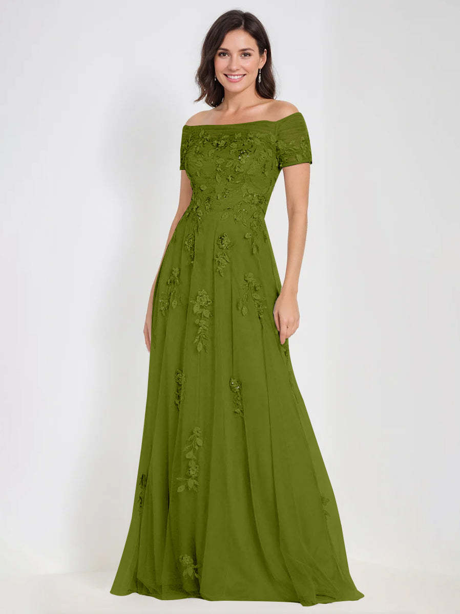 Sleeveless Off-the-Shoulder A-Line Dresses for Mother of the Bride & Groom with Appliques