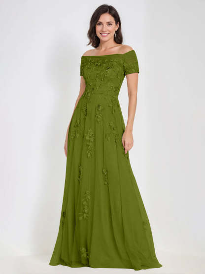 Sleeveless Off-the-Shoulder A-Line Dresses for Mother of the Bride & Groom with Appliques