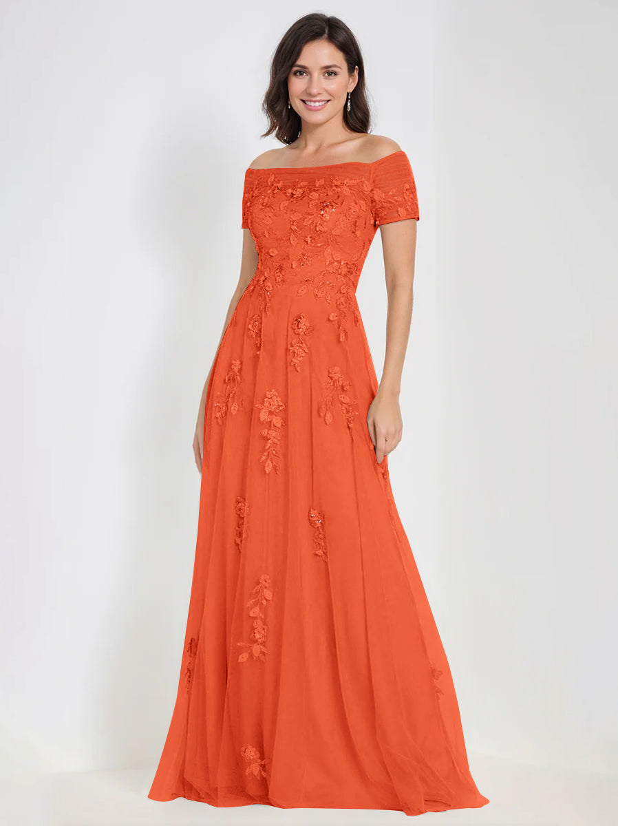 Sleeveless Off-the-Shoulder A-Line Dresses for Mother of the Bride & Groom with Appliques