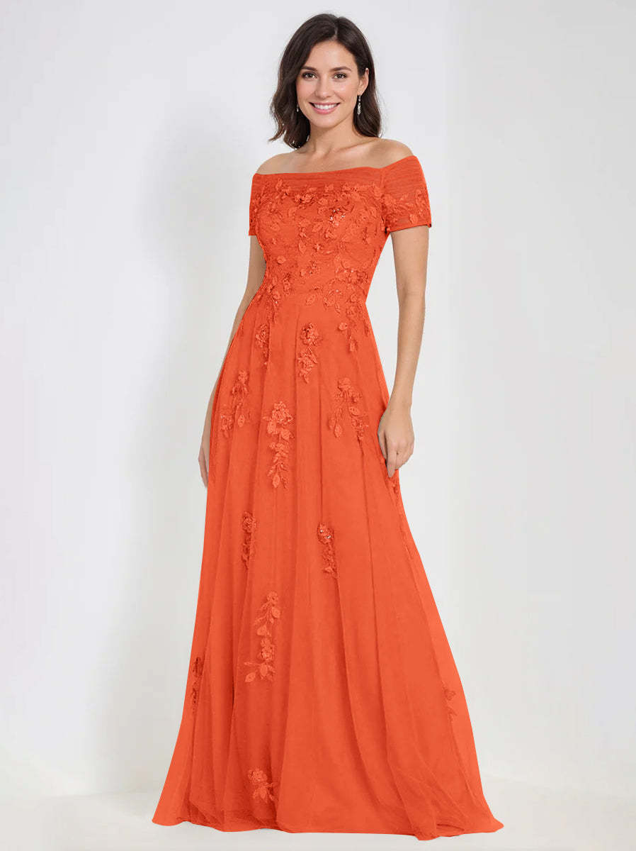 Sleeveless Off-the-Shoulder A-Line Dresses for Mother of the Bride & Groom with Appliques
