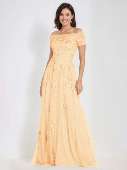 Sleeveless Off-the-Shoulder A-Line Dresses for Mother of the Bride & Groom with Appliques