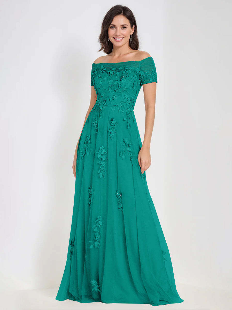 Sleeveless Off-the-Shoulder A-Line Dresses for Mother of the Bride & Groom with Appliques