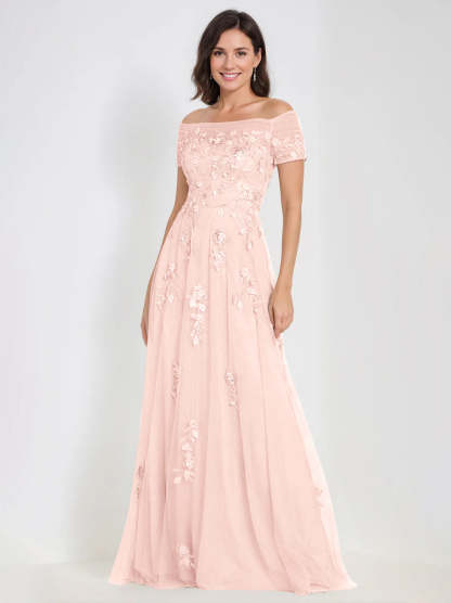 Sleeveless Off-the-Shoulder A-Line Dresses for Mother of the Bride & Groom with Appliques