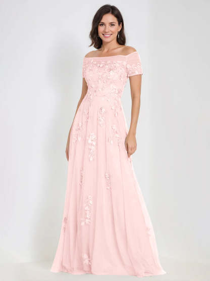 Sleeveless Off-the-Shoulder A-Line Dresses for Mother of the Bride & Groom with Appliques