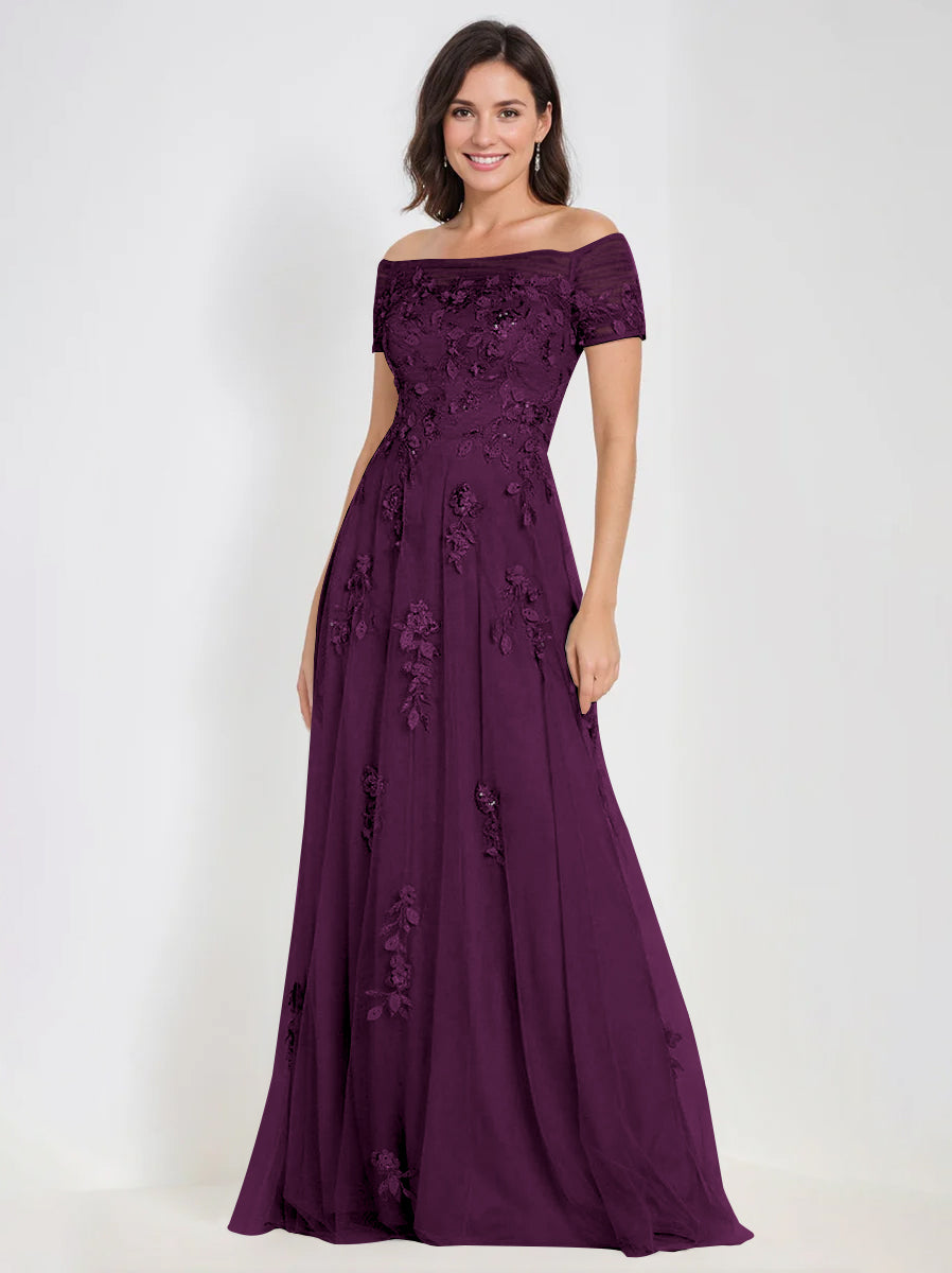 Sleeveless Off-the-Shoulder A-Line Dresses for Mother of the Bride & Groom with Appliques