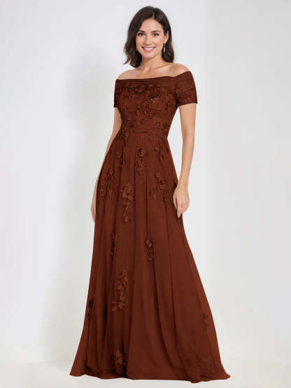 Sleeveless Off-the-Shoulder A-Line Dresses for Mother of the Bride & Groom with Appliques