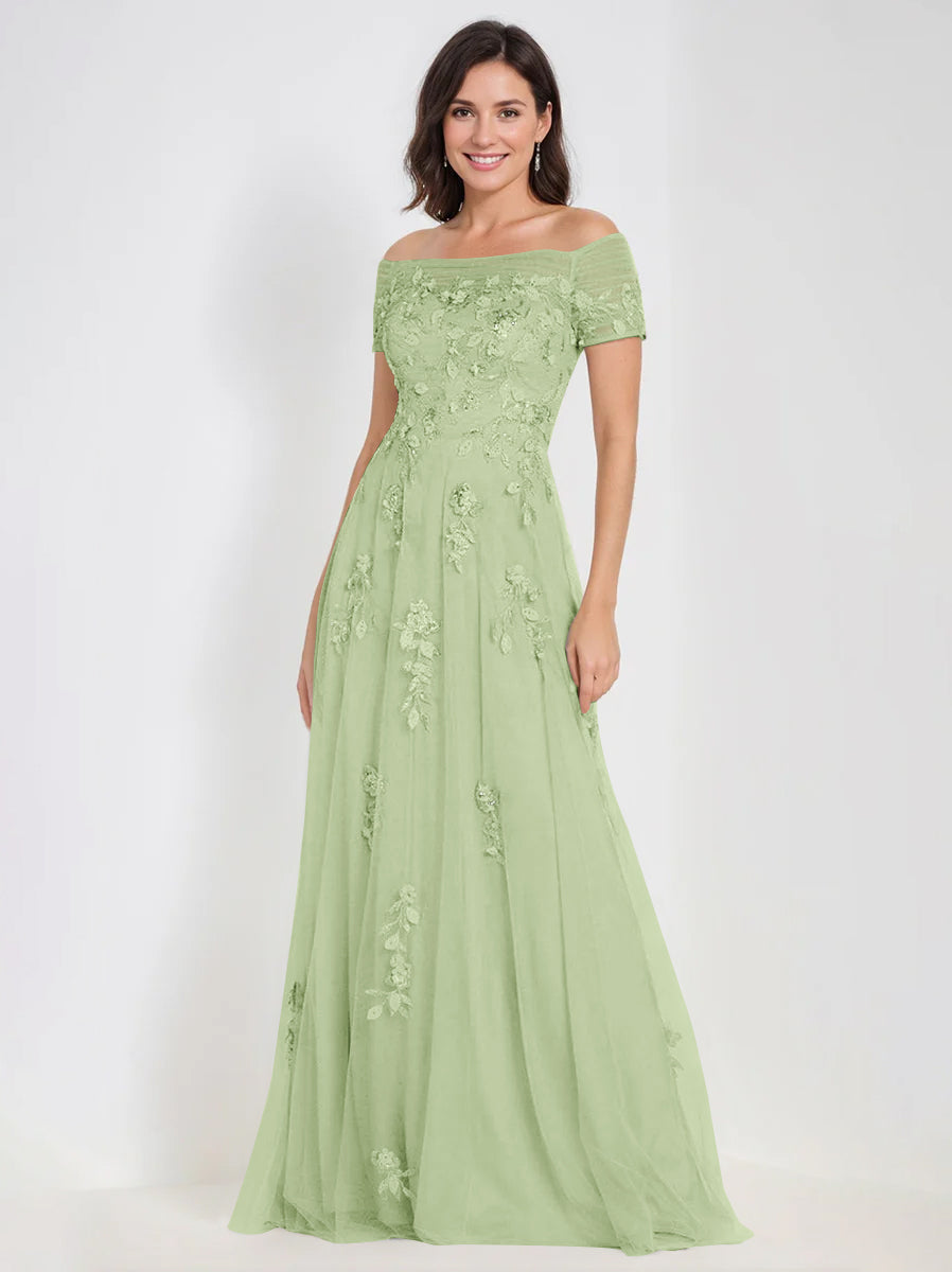 Sleeveless Off-the-Shoulder A-Line Dresses for Mother of the Bride & Groom with Appliques