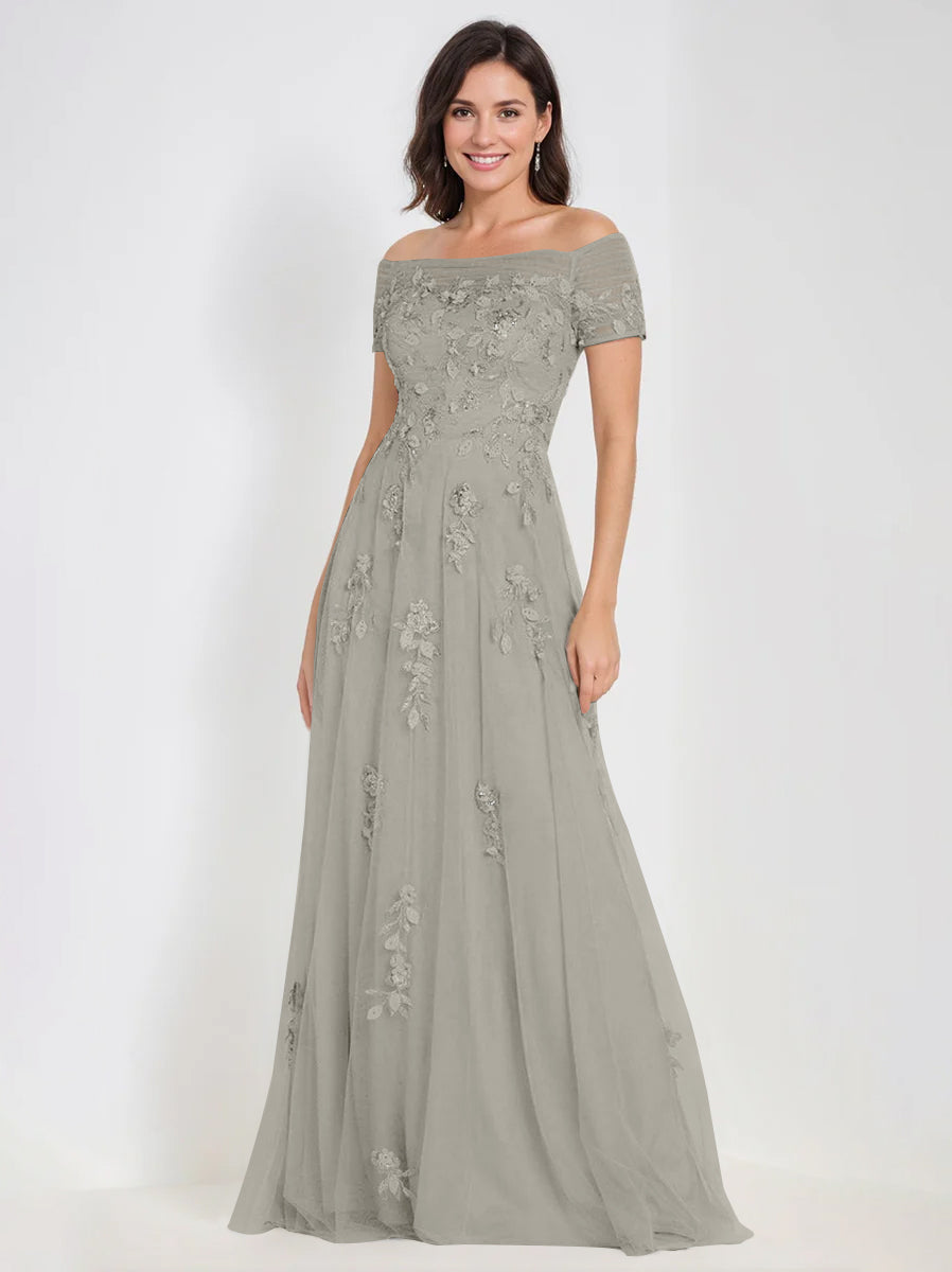 Sleeveless Off-the-Shoulder A-Line Dresses for Mother of the Bride & Groom with Appliques