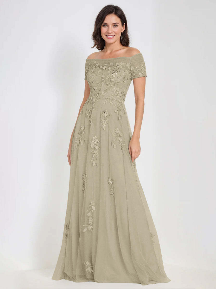 Sleeveless Off-the-Shoulder A-Line Dresses for Mother of the Bride & Groom with Appliques