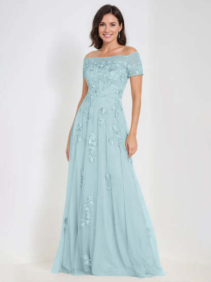 Sleeveless Off-the-Shoulder A-Line Dresses for Mother of the Bride & Groom with Appliques