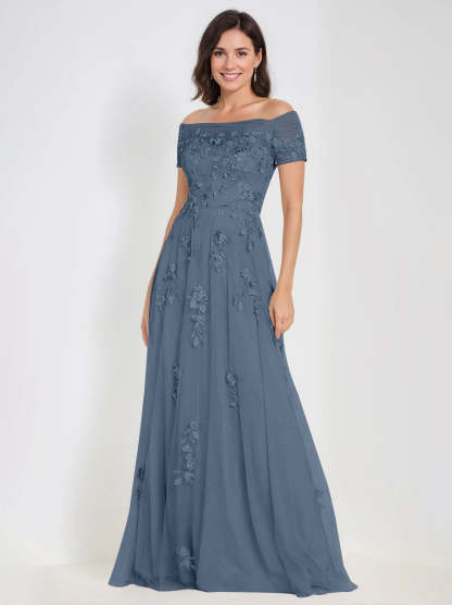 Sleeveless Off-the-Shoulder A-Line Dresses for Mother of the Bride & Groom with Appliques