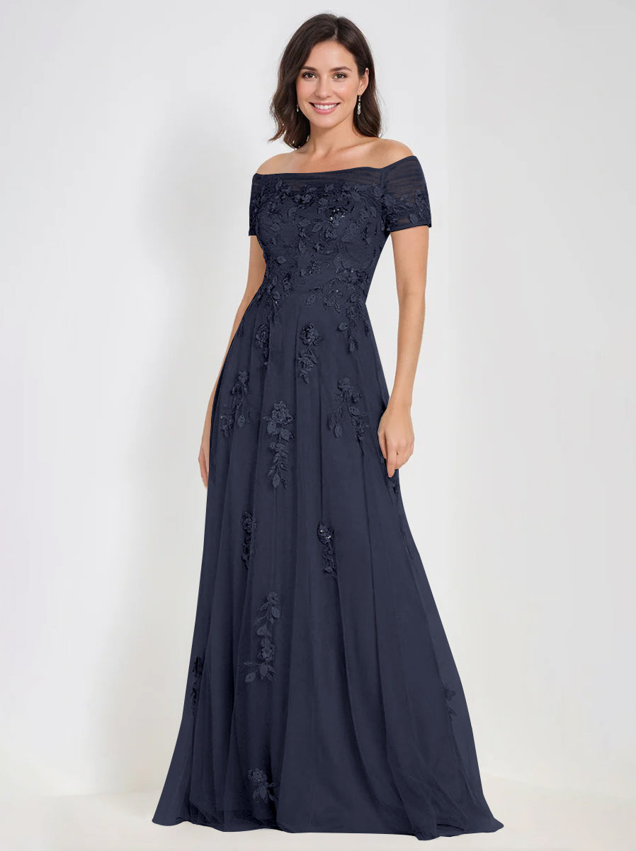 Sleeveless Off-the-Shoulder A-Line Dresses for Mother of the Bride & Groom with Appliques