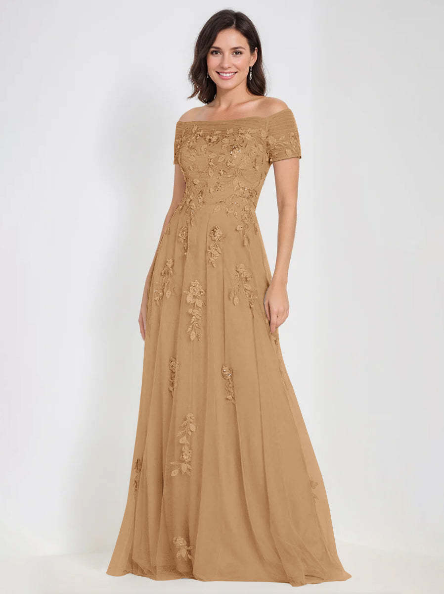 Sleeveless Off-the-Shoulder A-Line Dresses for Mother of the Bride & Groom with Appliques