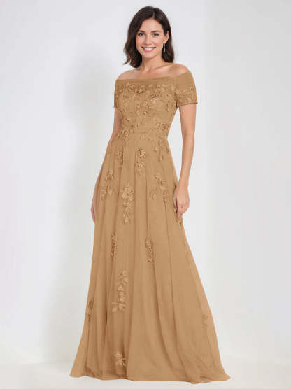 Sleeveless Off-the-Shoulder A-Line Dresses for Mother of the Bride & Groom with Appliques