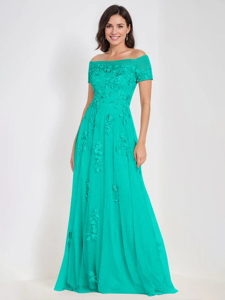Sleeveless Off-the-Shoulder A-Line Dresses for Mother of the Bride & Groom with Appliques