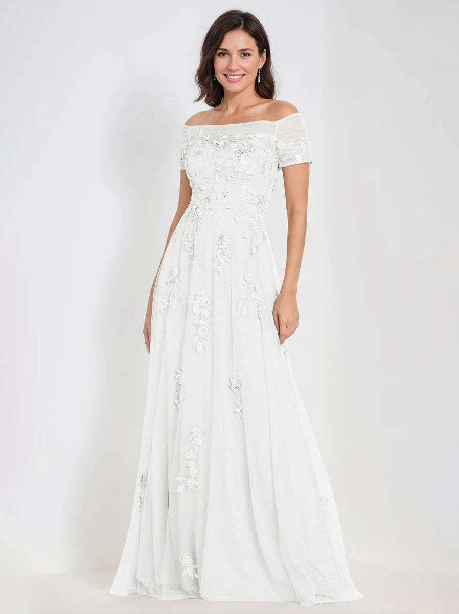Sleeveless Off-the-Shoulder A-Line Dresses for Mother of the Bride & Groom with Appliques