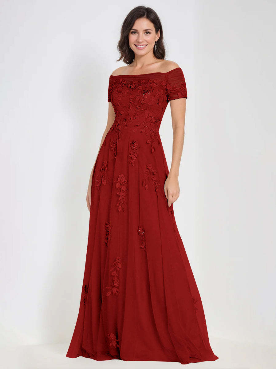 Sleeveless Off-the-Shoulder A-Line Dresses for Mother of the Bride & Groom with Appliques