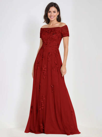 Sleeveless Off-the-Shoulder A-Line Dresses for Mother of the Bride & Groom with Appliques