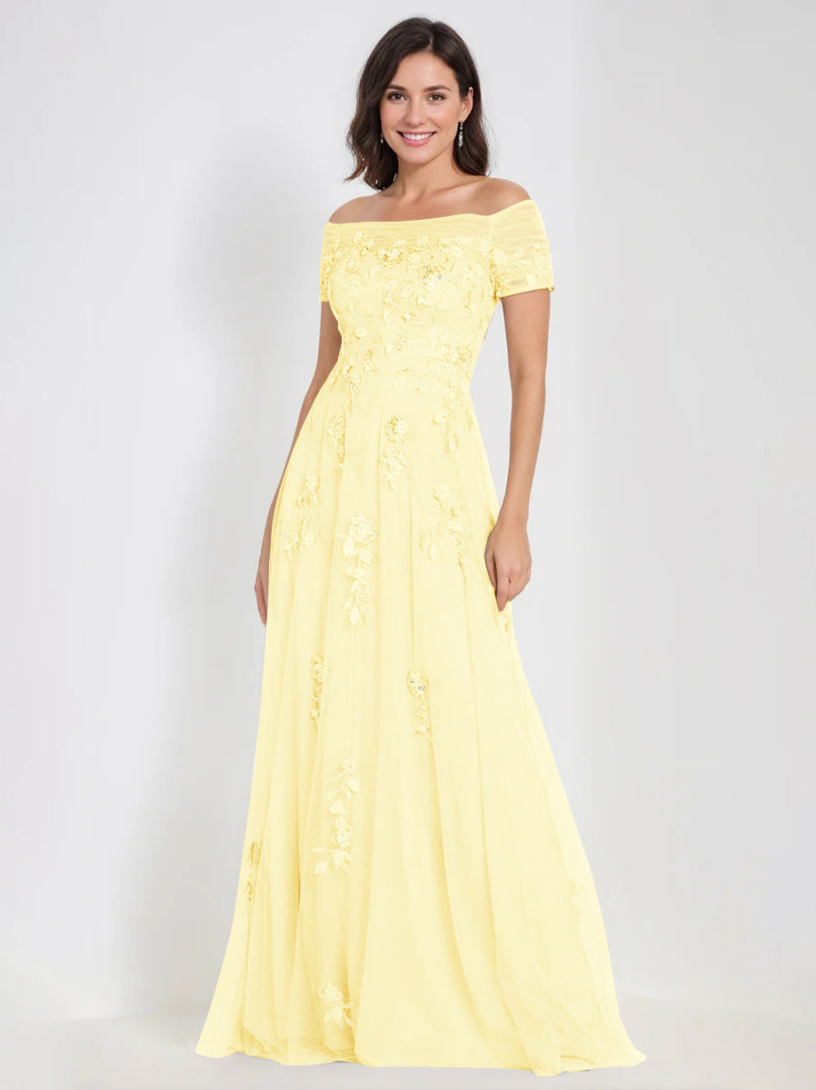 Sleeveless Off-the-Shoulder A-Line Dresses for Mother of the Bride & Groom with Appliques