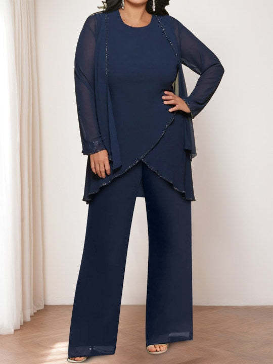 Round Neck Chiffon Pantsuits with Jacket for the Mother of the Bride