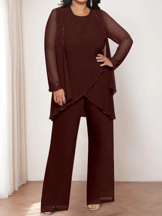 Round Neck Chiffon Pantsuits with Jacket for the Mother of the Bride