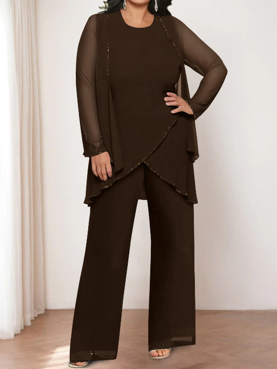 Round Neck Chiffon Pantsuits with Jacket for the Mother of the Bride