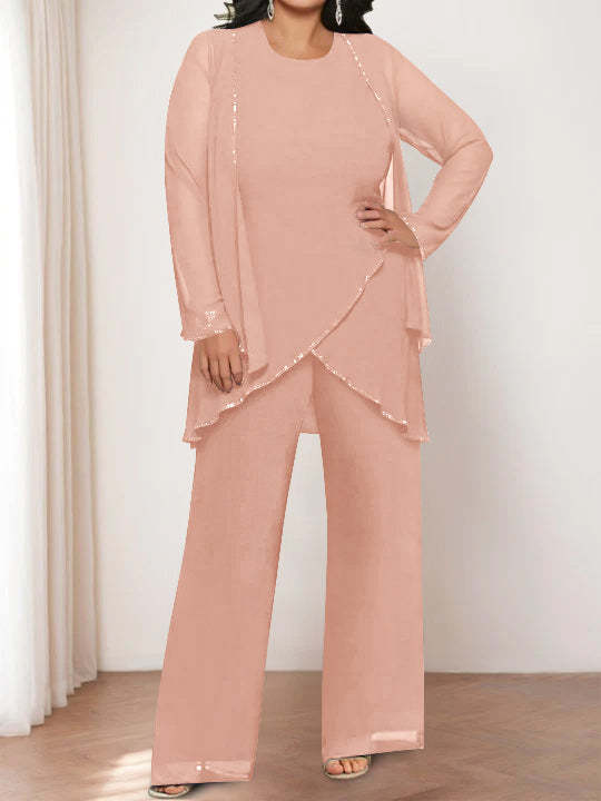 Round Neck Chiffon Pantsuits with Jacket for the Mother of the Bride