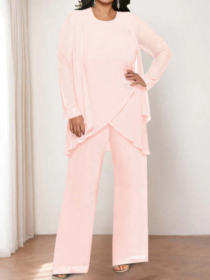 Round Neck Chiffon Pantsuits with Jacket for the Mother of the Bride