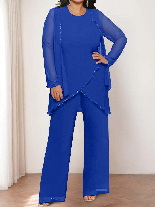 Round Neck Chiffon Pantsuits with Jacket for the Mother of the Bride