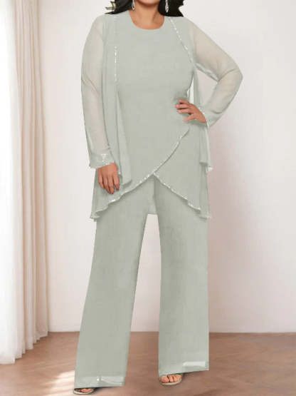 Round Neck Chiffon Pantsuits with Jacket for the Mother of the Bride