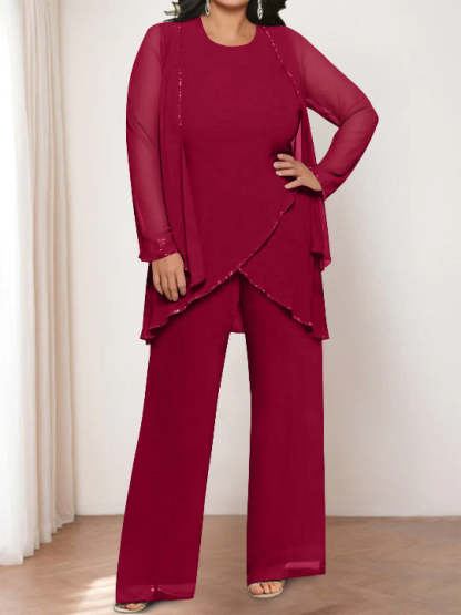Round Neck Chiffon Pantsuits with Jacket for the Mother of the Bride