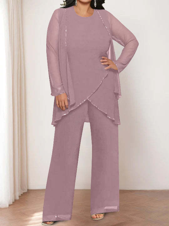Round Neck Chiffon Pantsuits with Jacket for the Mother of the Bride