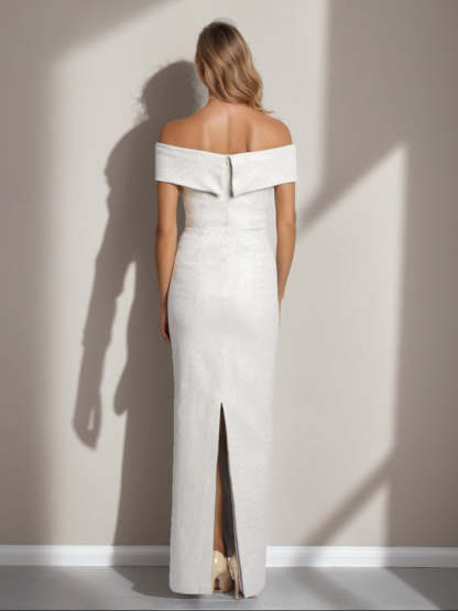 Off-the-Shoulder Plus Size Floor-Length Mother of the Bride Sheath Dress with Ruffles